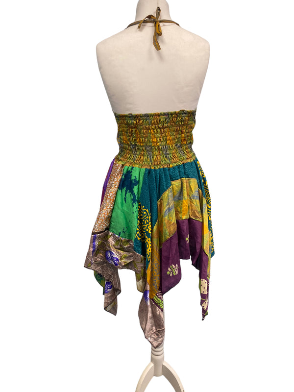 Festival Stall LTD Boho festival Clothing Pixie Festival Sun Dress summer beach recycled Sari silk hippy A B cup UK 8 - 12