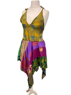 Festival Stall LTD Boho festival Clothing Pixie Festival Sun Dress summer beach recycled Sari silk hippy A B cup UK 8 - 12