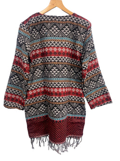 TUNIC Boho hippie JUMPER PULLOVER SWEATER BLUE winter warm tassel top UK 8 - 14