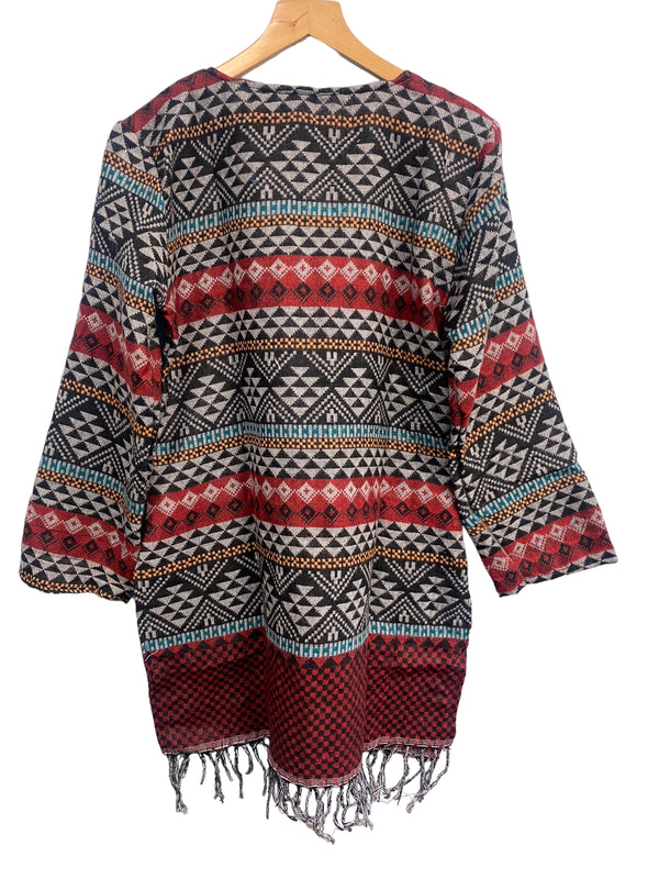 TUNIC Boho hippie JUMPER PULLOVER SWEATER BLUE winter warm tassel top UK 8 - 14