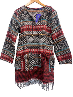 TUNIC Boho hippie JUMPER PULLOVER SWEATER BLUE winter warm tassel top UK 8 - 14