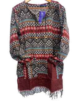 TUNIC Boho hippie JUMPER PULLOVER SWEATER BLUE winter warm tassel top UK 8 - 14