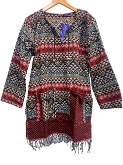 TUNIC Boho hippie JUMPER PULLOVER SWEATER BLUE winter warm tassel top UK 8 - 14