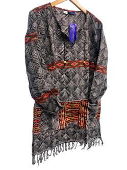 GREY TUNIC TOP Boho hippie JUMPER PULLOVER SWEATER winter warm tassel top 8 - 14