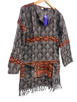 GREY TUNIC TOP Boho hippie JUMPER PULLOVER SWEATER winter warm tassel top 8 - 14