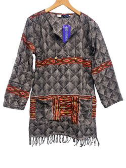 GREY TUNIC TOP Boho hippie JUMPER PULLOVER SWEATER winter warm tassel top 8 - 14