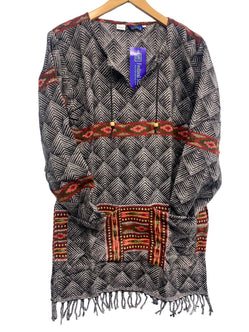 GREY TUNIC TOP Boho hippie JUMPER PULLOVER SWEATER winter warm tassel top 8 - 14