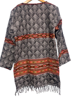 GREY TUNIC TOP Boho hippie JUMPER PULLOVER SWEATER winter warm tassel top 8 - 14