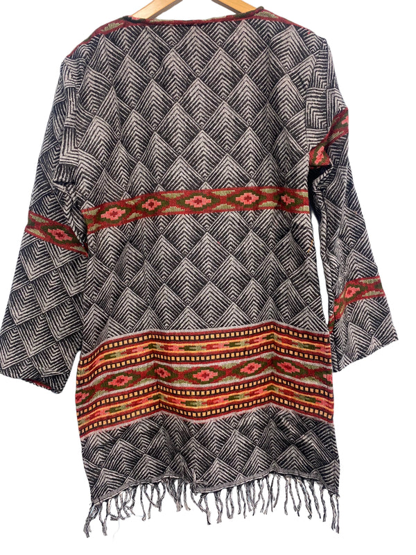 GREY TUNIC TOP Boho hippie JUMPER PULLOVER SWEATER winter warm tassel top 8 - 14