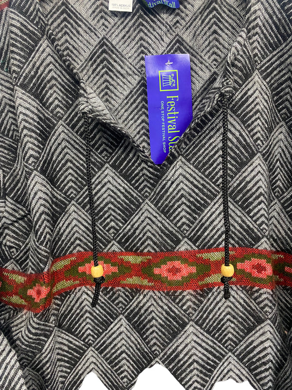 GREY TUNIC TOP Boho hippie JUMPER PULLOVER SWEATER winter warm tassel top 8 - 14