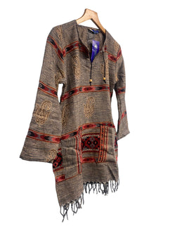 Festival Stall LTD Boho festival Clothing TUNIC BURGUNDY BOHO JUMPER PULLOVER SWEATER winter warm tassel Top UK 8 - 10