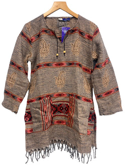 Festival Stall LTD Boho festival Clothing TUNIC BURGUNDY BOHO JUMPER PULLOVER SWEATER winter warm tassel Top UK 8 - 10