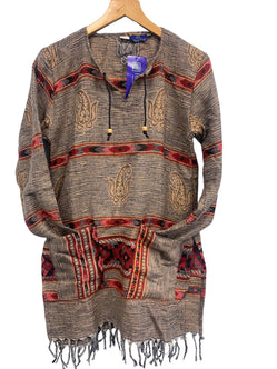 Festival Stall LTD Boho festival Clothing TUNIC BURGUNDY BOHO JUMPER PULLOVER SWEATER winter warm tassel Top UK 8 - 10