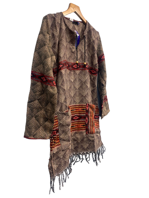 Festival Stall LTD Boho festival Clothing TUNIC Boho hippie Jumper Pullover BROWN top winter warm tassel top UK 8 - 14