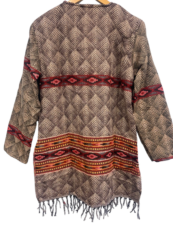 Festival Stall LTD Boho festival Clothing TUNIC Boho hippie Jumper Pullover BROWN top winter warm tassel top UK 8 - 14
