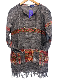 TUNIC JUMPER PULLOVER SWEATER Boho hippy GREY winter warm tassel top UK 12 14