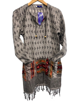Festival Stall LTD Boho festival Clothing TUNIC JUMPER PULLOVER SWEATER Boho hippy GREY winter warm tassel top UK 12 14