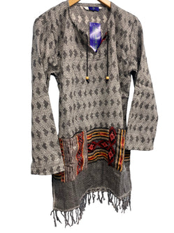 Festival Stall LTD Boho festival Clothing TUNIC JUMPER PULLOVER SWEATER Boho hippy GREY winter warm tassel top UK 12 14