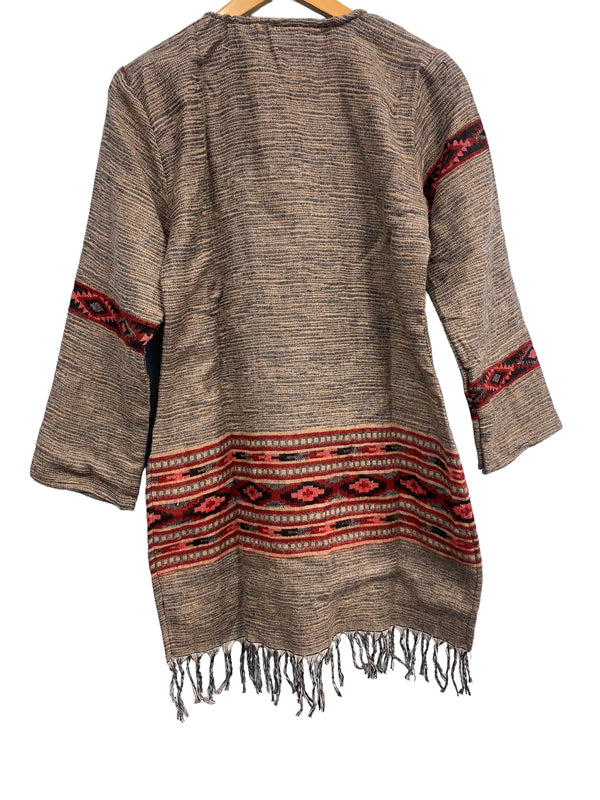 Festival Stall LTD Boho festival Clothing Grey Brown TUNIC JUMPER PULLOVER SWEATER Boho Hippy, winter warm tassel Top UK 8 - 10