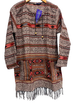 Festival Stall LTD Boho festival Clothing TUNIC JUMPER PULLOVER SWEATER Boho hippy BROWN winter warm tassel top UK 12 14