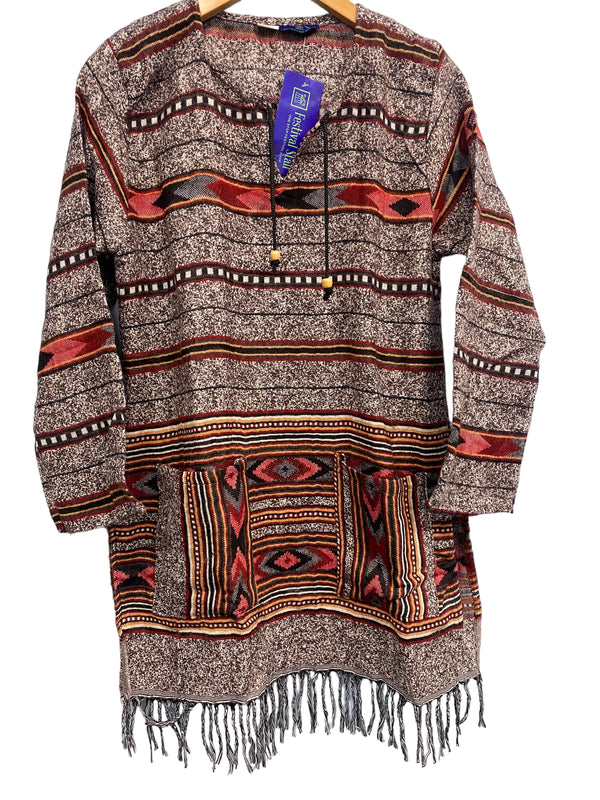 Festival Stall LTD Boho festival Clothing TUNIC JUMPER PULLOVER SWEATER Boho hippy BROWN winter warm tassel top UK 12 14