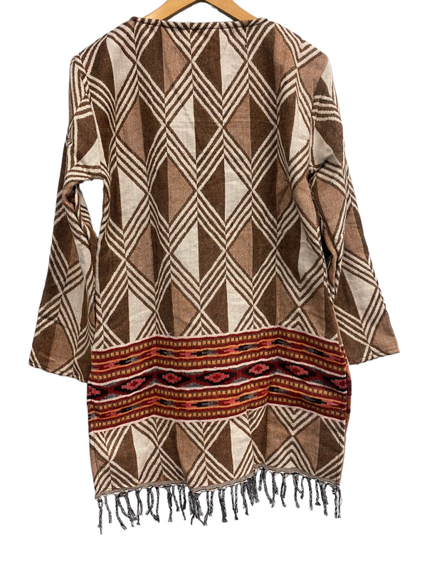 Festival Stall LTD Boho festival Clothing Brown TUNIC JUMPER PULLOVER SWEATER Boho Hippy, winter warm tassel Top UK 8 - 10