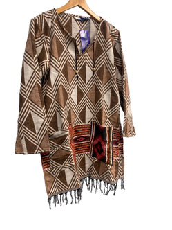 Festival Stall LTD Boho festival Clothing Brown TUNIC JUMPER PULLOVER SWEATER Boho Hippy, winter warm tassel Top UK 8 - 10