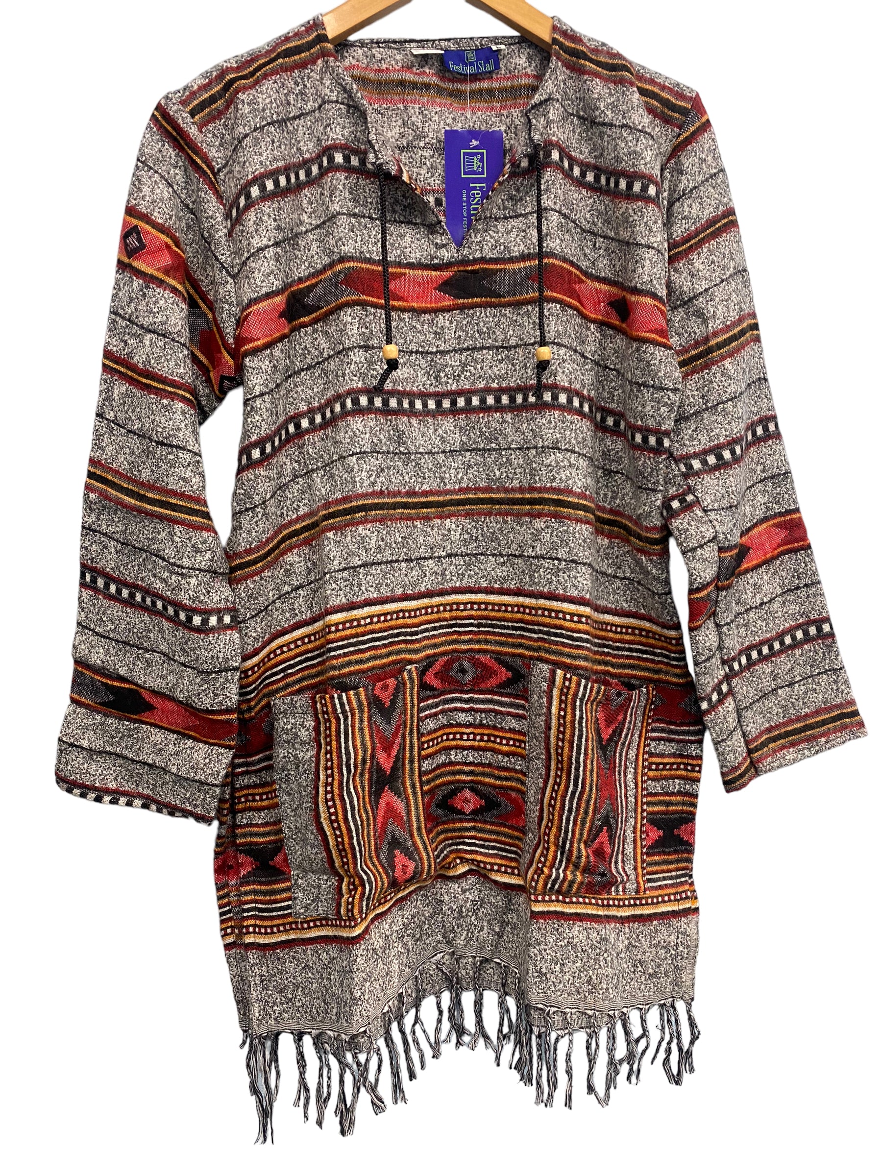 TUNIC JUMPER PULLOVER SWEATER Boho hippy BROWN winter warm tassel top