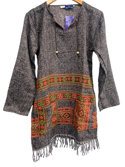 Brown TUNIC JUMPER PULLOVER SWEATER Boho Hippy, winter warm tassel Top UK 8-10