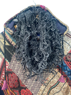 Festival Stall LTD Boho festival Clothing Scarf Wrap BLACK Boho hippy goth Funky shaggy tassel knit pashmina gift present