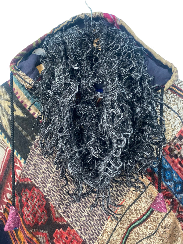 Festival Stall LTD Boho festival Clothing Scarf Wrap BLACK Boho hippy goth Funky shaggy tassel knit pashmina gift present