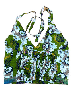 GREEN Crop Top sexy Boho Hippy Festival pretty summer sun vest A B cup UK 8 10 12