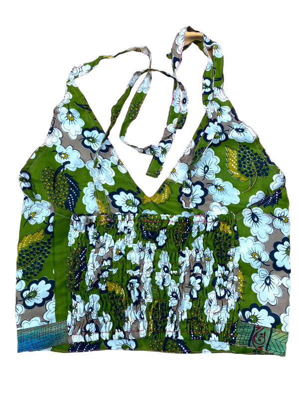 GREEN Crop Top sexy Boho Hippy Festival pretty summer sun vest A B cup UK 8 10 12