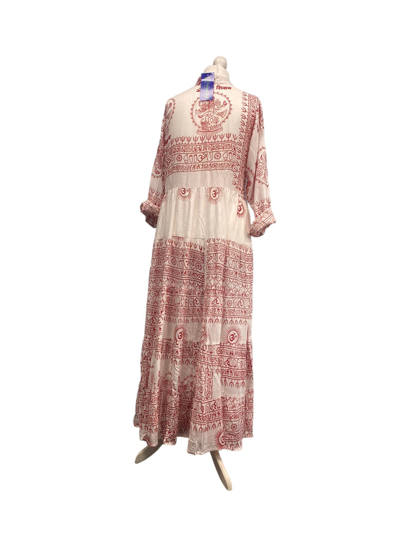 Festival Stall LTD Boho festival Clothing Long Dress Boho hippy festival Om print Yoga Red & White maxi UK 8 10 12 14
