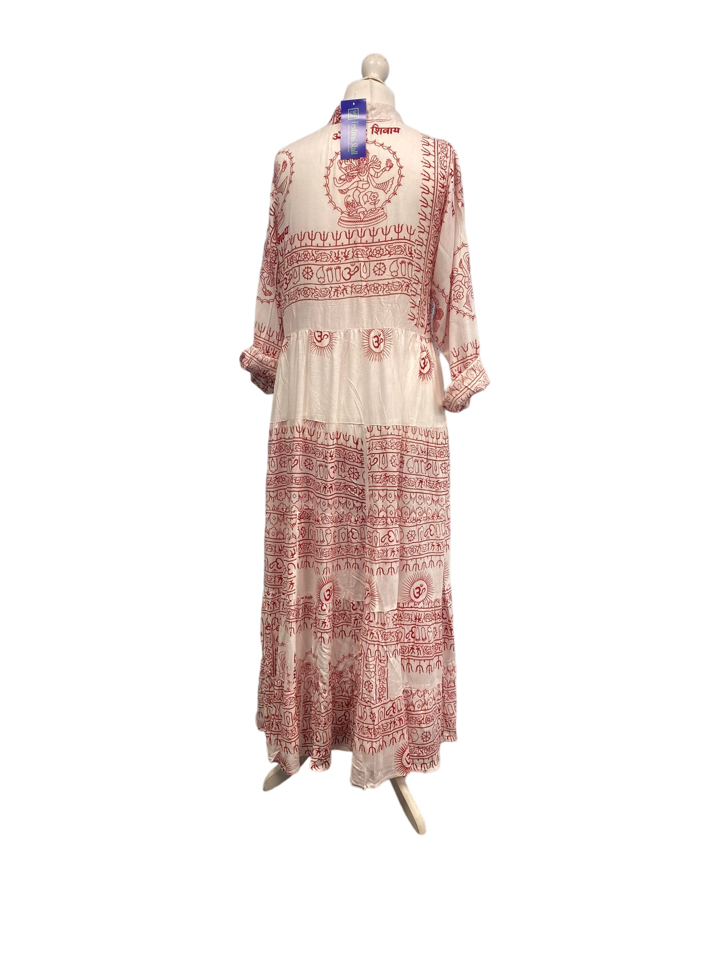 Festival Stall LTD Boho festival Clothing Long Dress Boho hippy festival Om print Yoga Red & White maxi UK 8 10 12 14