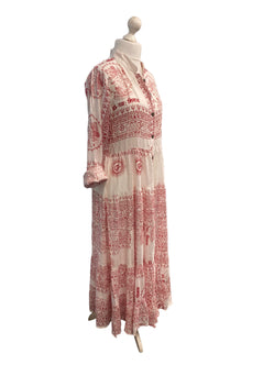 Festival Stall LTD Boho festival Clothing Long Dress Boho hippy festival Om print Yoga Red & White maxi UK 8 10 12 14