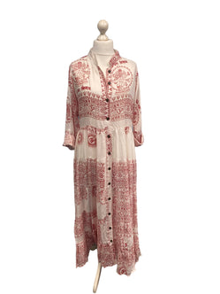 Festival Stall LTD Boho festival Clothing Long Dress Boho hippy festival Om print Yoga Red & White maxi UK 8 10 12 14