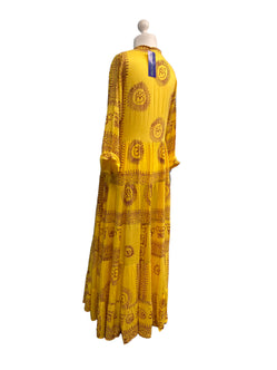 Festival Stall LTD Boho festival Clothing Yellow Maxi Dress Boho hippy festival style, Om print, Yoga Floaty LONG UK 8 - 14