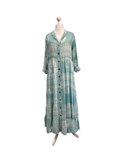 Festival Stall LTD Boho festival Clothing SUMMER DRESS Long Maxi Boho hippy festival style, Om print, Yoga, MINT, casual