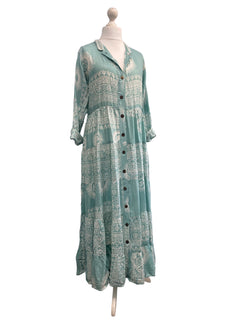 Festival Stall LTD Boho festival Clothing SUMMER DRESS Long Maxi Boho hippy festival style, Om print, Yoga, MINT, casual