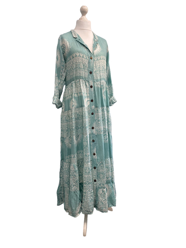 Festival Stall LTD Boho festival Clothing SUMMER DRESS Long Maxi Boho hippy festival style, Om print, Yoga, MINT, casual
