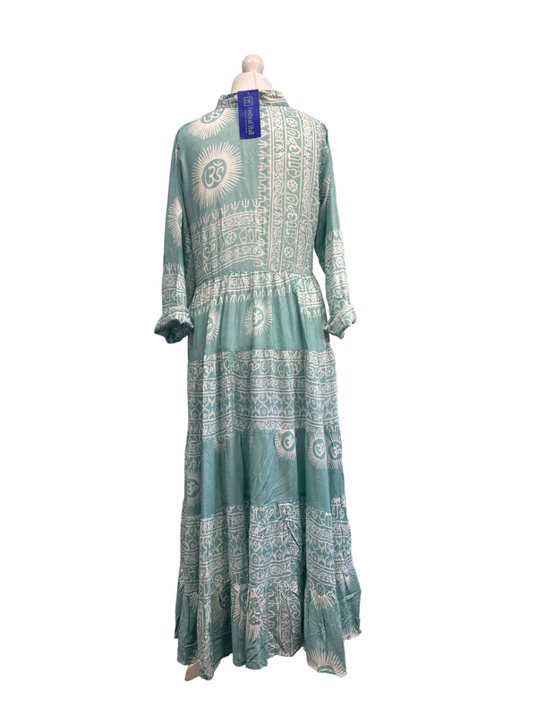 Festival Stall LTD Boho festival Clothing SUMMER DRESS Long Maxi Boho hippy festival style, Om print, Yoga, MINT, casual
