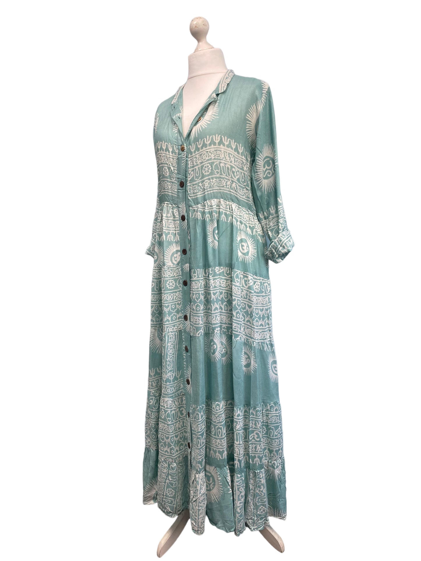 Festival Stall LTD Boho festival Clothing SUMMER DRESS Long Maxi Boho hippy festival style, Om print, Yoga, MINT, casual