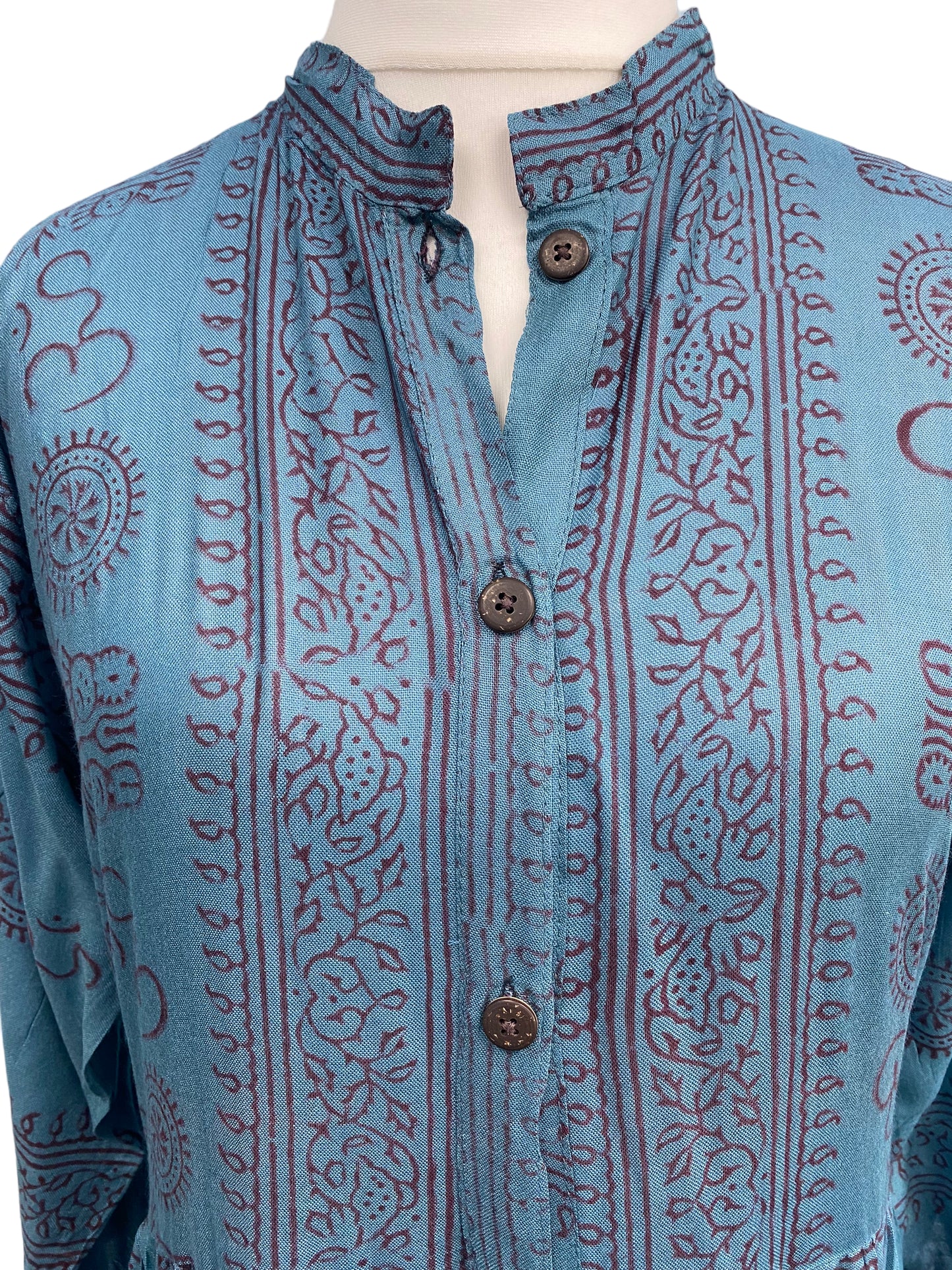 Festival Stall LTD Boho festival Clothing Slate Blue LONG Dress, Boho Hippy Festival style, print, Blue & red maxi UK 8 - 14 ONE SIZE