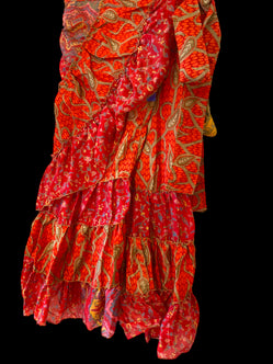 Festival Stall LTD Boho festival Clothing RED Wrap SKIRT Boho hippy Festival short frilled, sexy mini, Sari Silk UK 8 10 12