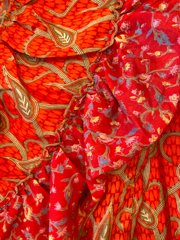 Festival Stall LTD Boho festival Clothing RED Wrap SKIRT Boho hippy Festival short frilled, sexy mini, Sari Silk UK 8 10 12