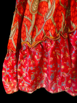 Festival Stall LTD Boho festival Clothing RED Wrap SKIRT Boho hippy Festival short frilled, sexy mini, Sari Silk UK 8 10 12