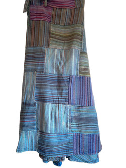 Purple & Blue Long Patchwork Wrap Skirt, Boho Hippy Festival 100% Cotton summer Maxi length UK 8-16