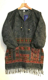 Festival Stall LTD Boho festival Clothing Boho Hippie Festival GREY embroidered Warm tassel long sleeve Top Tunic 12 14