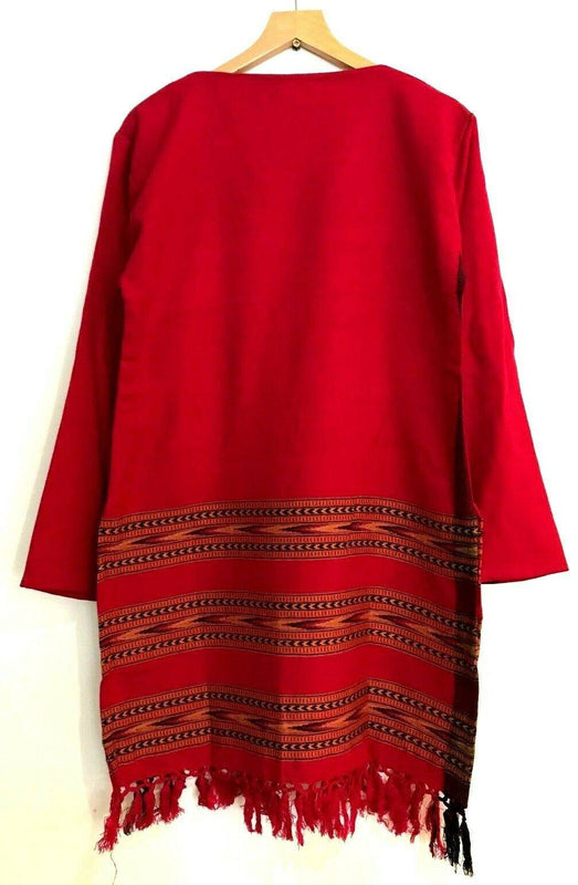 Festival Stall LTD Boho festival Clothing Boho hippie festival winter warm tassel long sleeve red top long tunic s m l